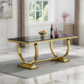 Inspired Saarinen Style 68" Black Marble Dining Table for 6 to 8 Person, Large Rectangular Faux Marble Tabletop & Gold O Shape Pedestal Base