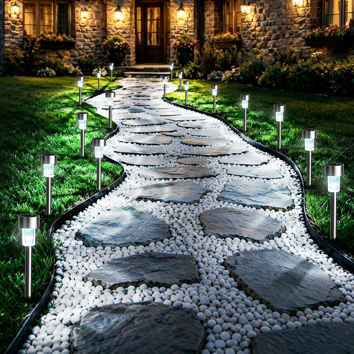 Outdoor Waterproof Solar Pathway Lights, 20 Pack Cold White