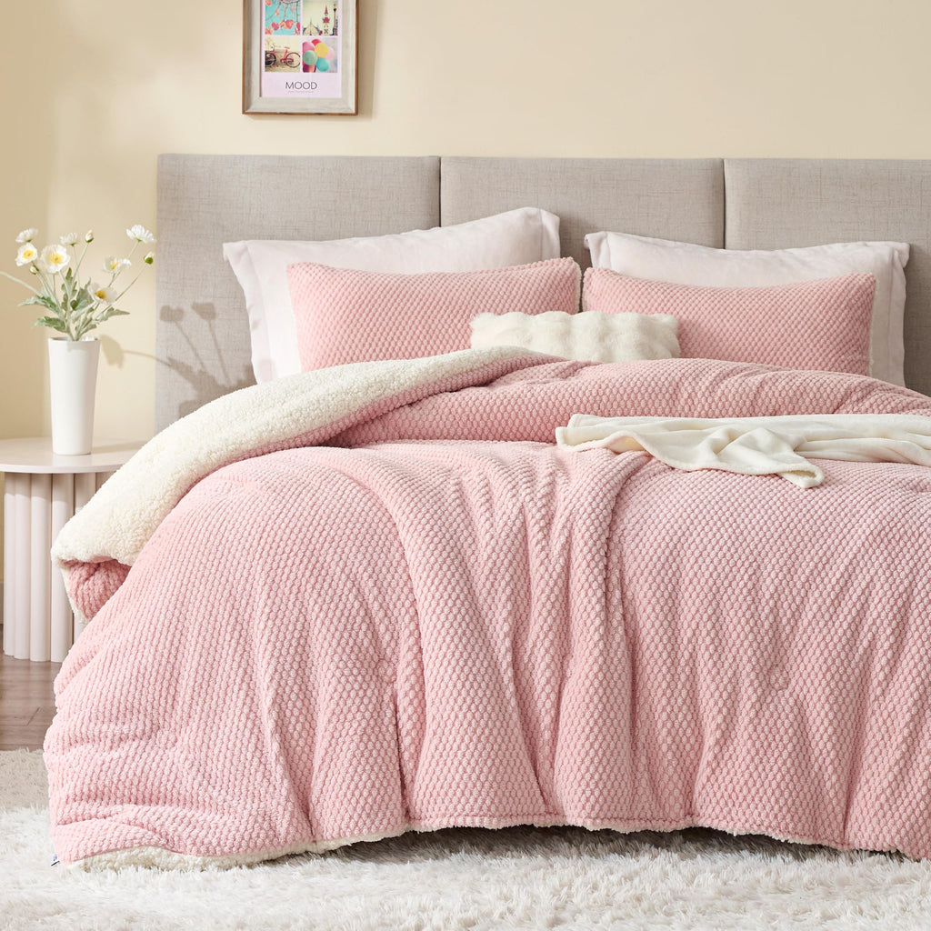 Plaid Tafu Comforter Set 3 Pieces, Dusty Pink&White