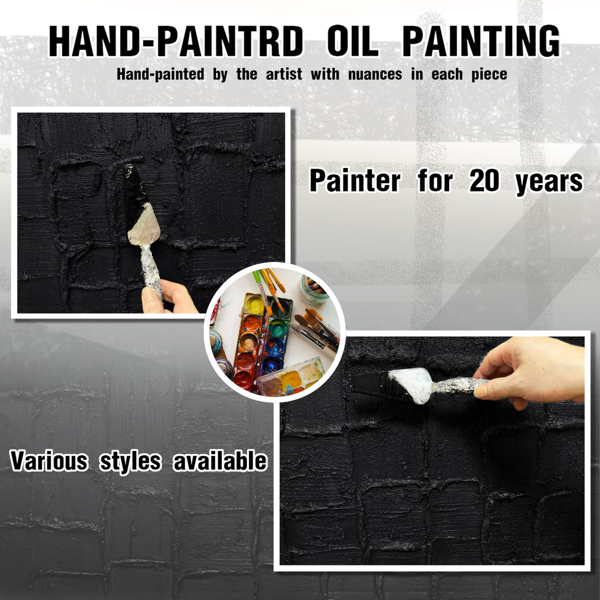 Abstract Painting Wall Art Black Wall Decor Minimalist Wall Art Size 20 x 40 Inch