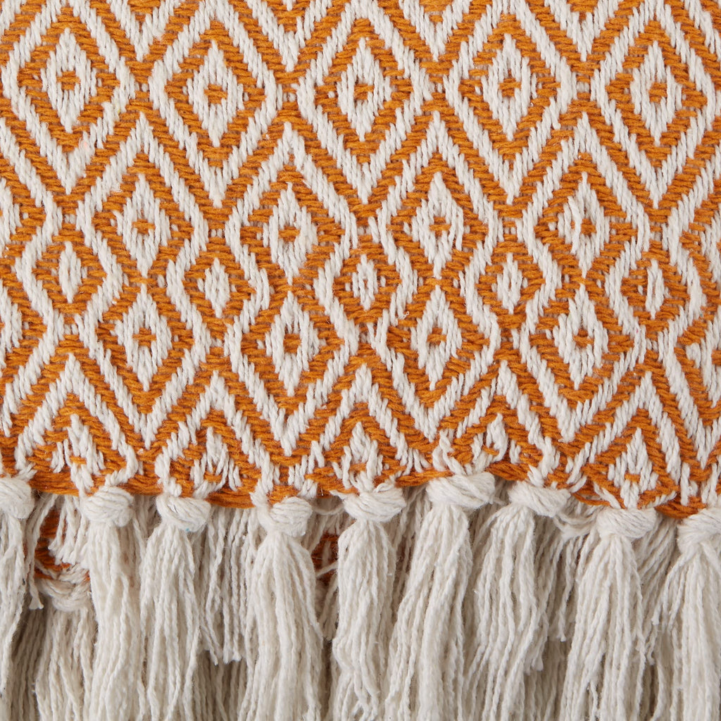 Rustic Farmhouse Double Diamond Woven Throw, 50x60, Pumpkin Spice