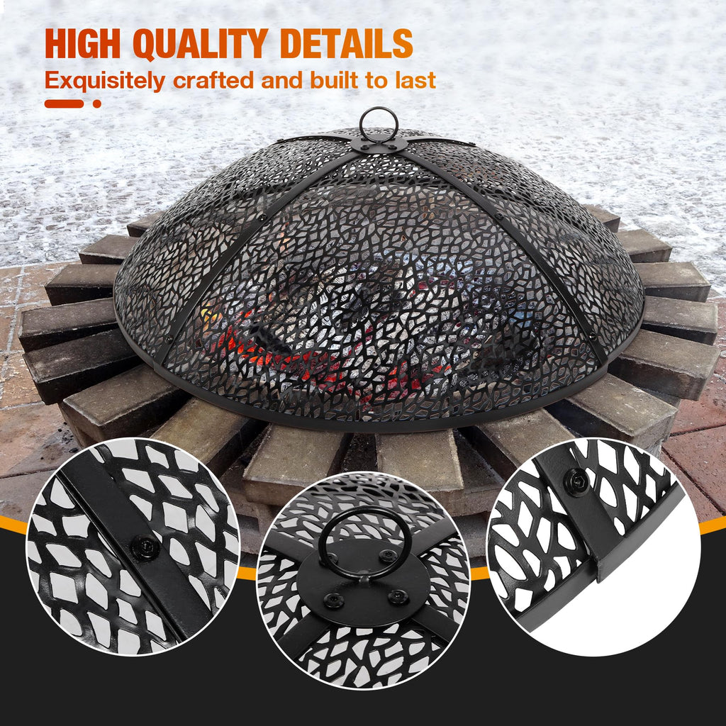 30Inch Fire Pit Spark Screen, Collapsible Fire Pit Screen Round with Handle, Heavy Duty Iron Fire Pit Cover Mesh
