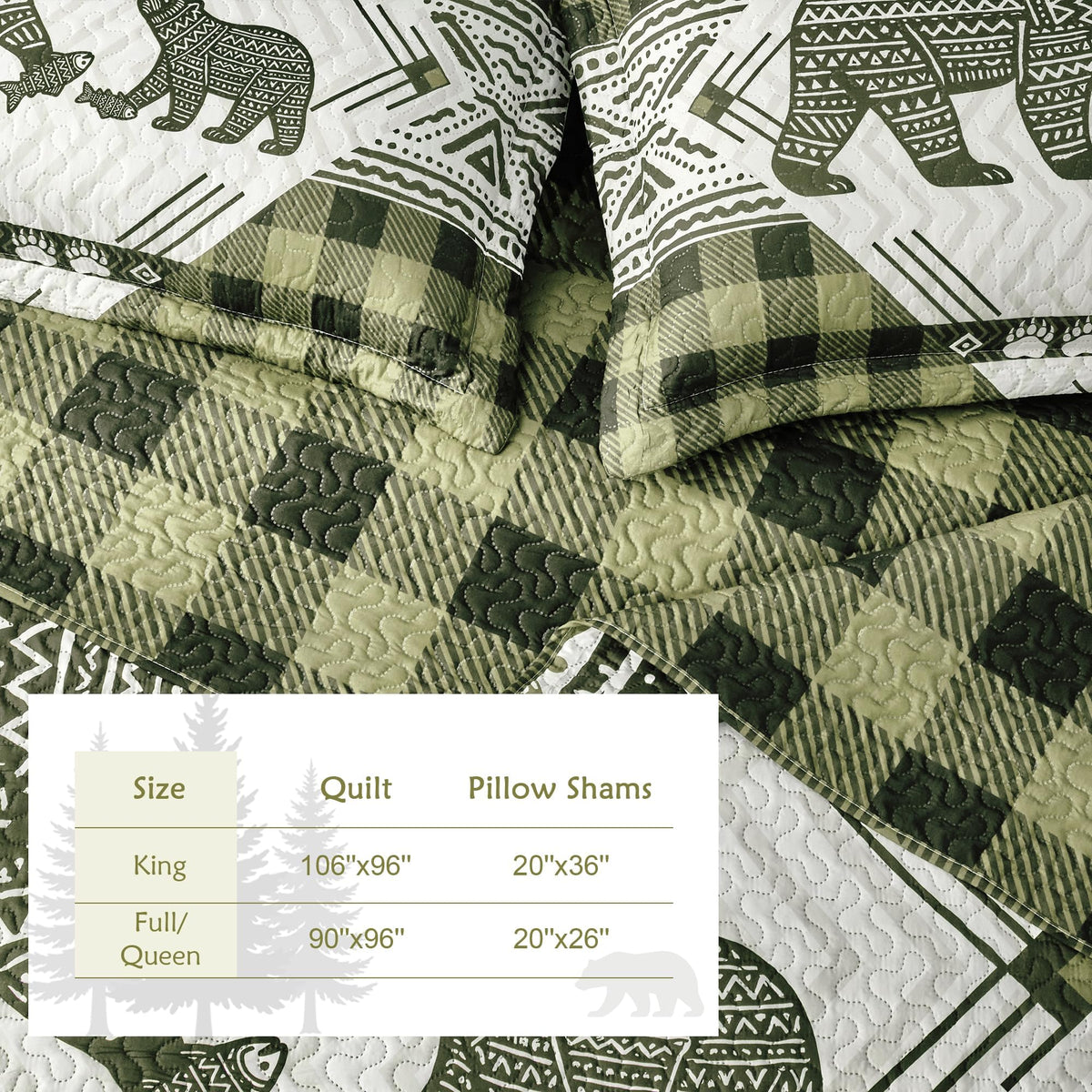 3 Piece Cabin Quilt Sets Farmhouse Rustic Reversible Microfiber Soft Lightweight Bedspread Comforter with 2