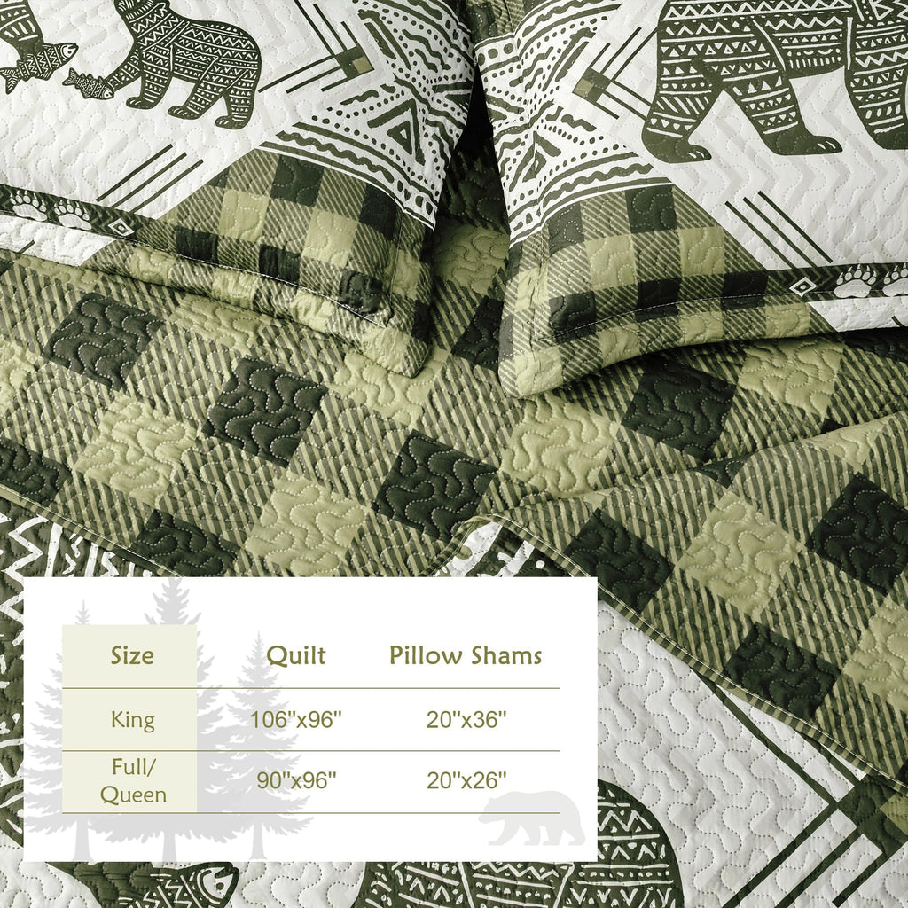 3 Piece Cabin Quilt Sets Farmhouse Rustic Reversible Microfiber Soft Lightweight Bedspread Comforter with 2