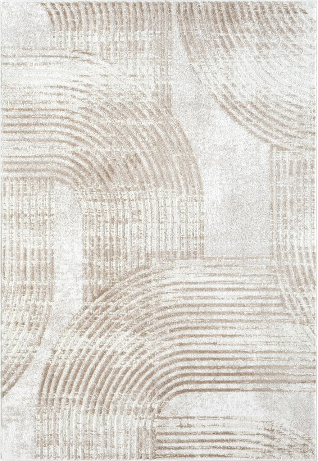 Cream Area Rug for Living Room, Bedroom -Mid-Century Modern- 6' x 9' -Durable & Easy to Clean