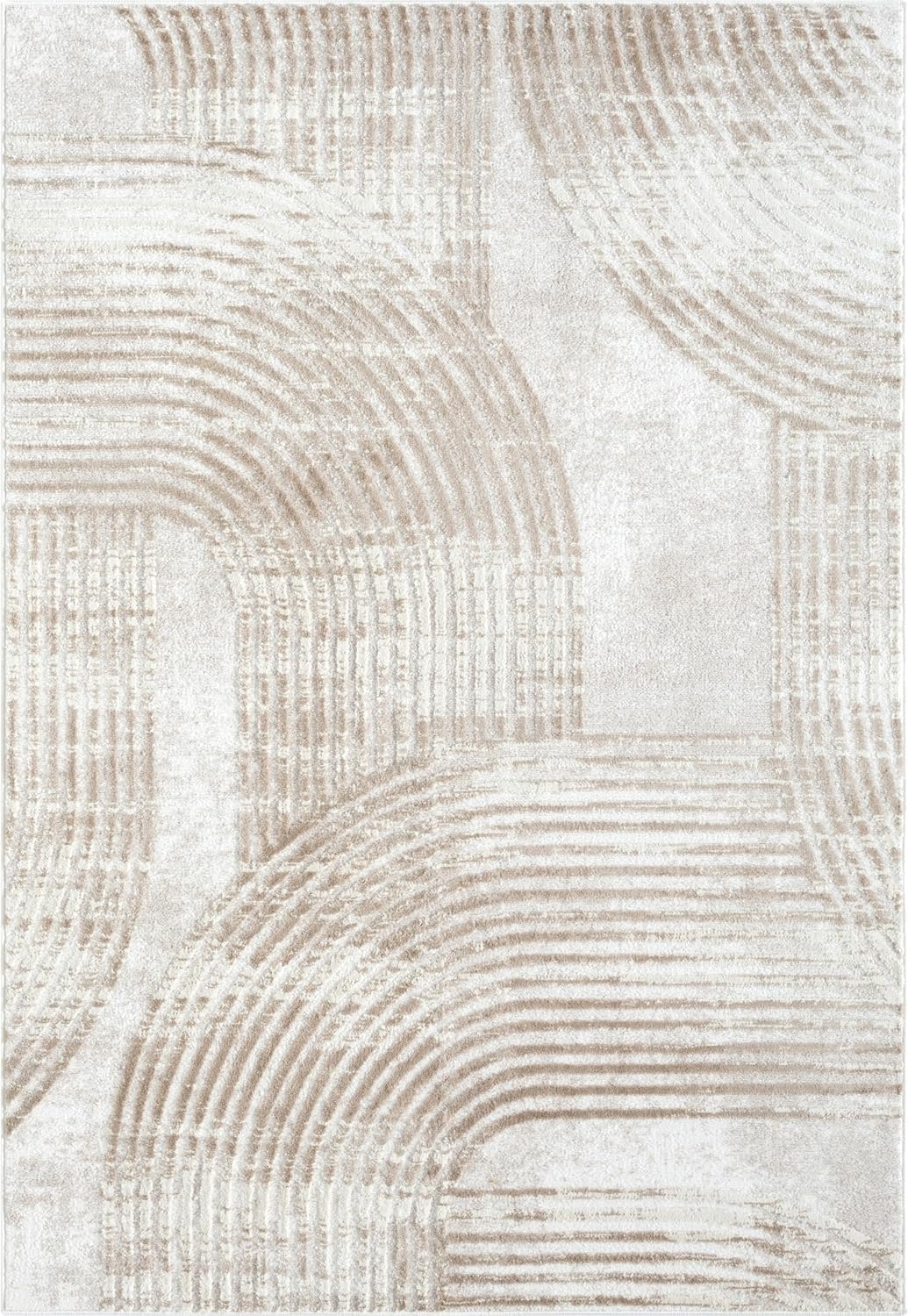 Cream Area Rug for Living Room, Bedroom -Mid-Century Modern- 6' x 9' -Durable & Easy to Clean