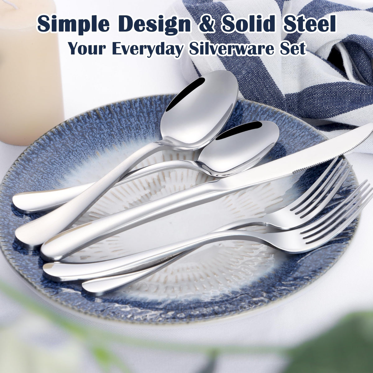 Heavy Duty Silverware Set for 8, 40 Pcs Stainless Steel Flatware Set