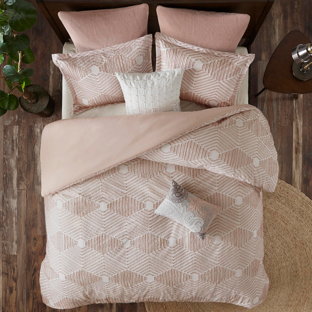 Duvet Cover Set, Geometric Cotton Bed Duvet Cover, Modern Farmhouse with Clipped Jacquard, All Season