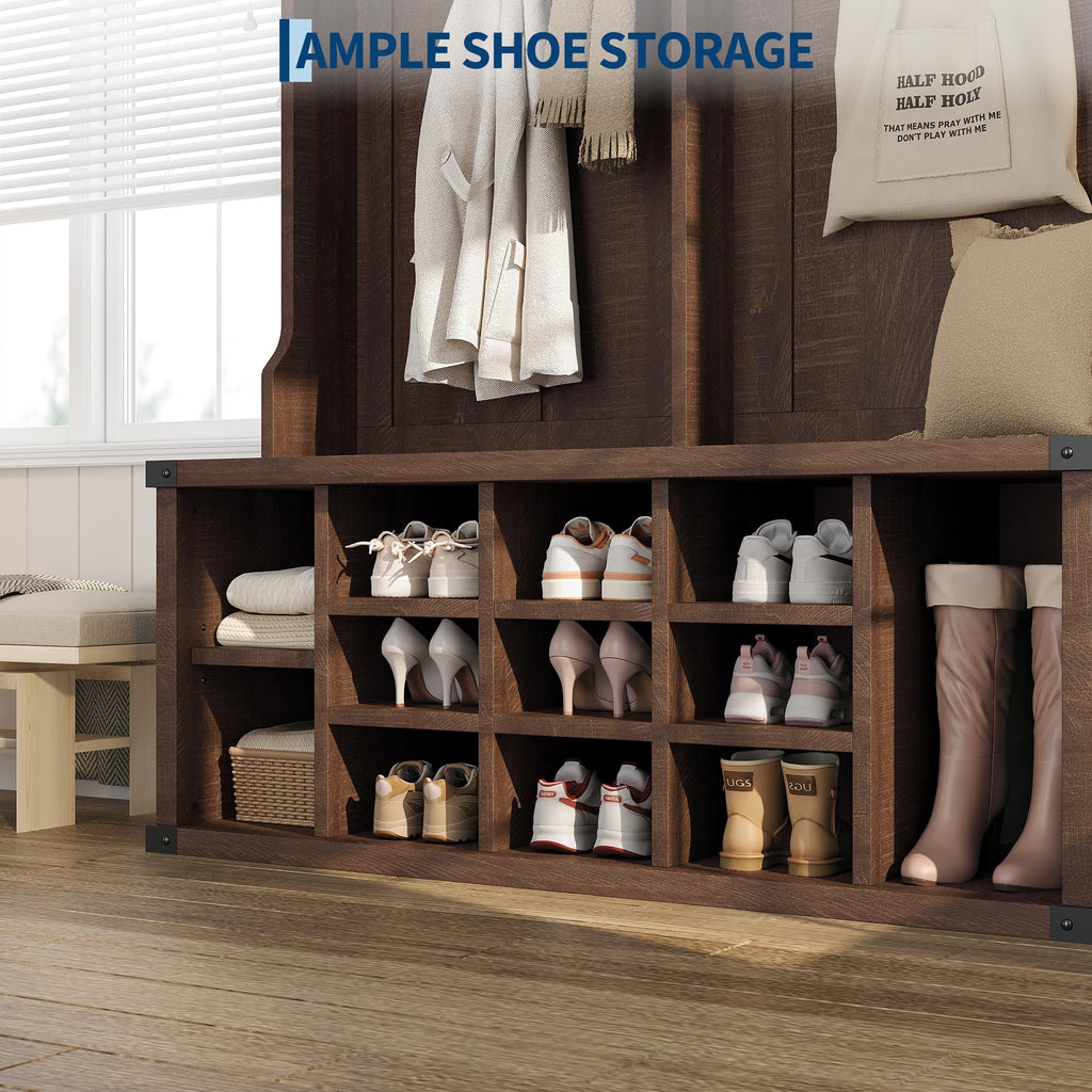 Farmhouse Hall Tree with Shoe Bench Coat Rack & Entryway Storage
