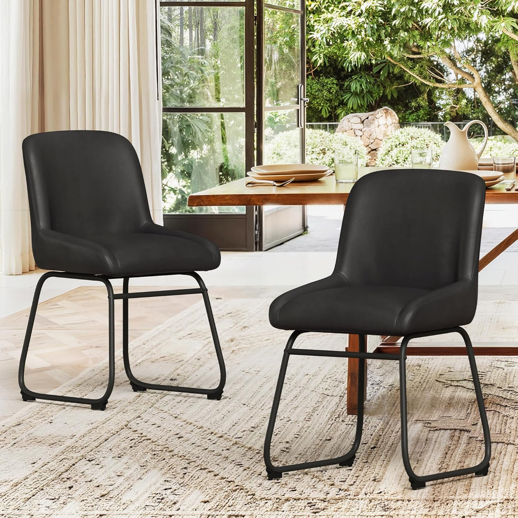 Dining Chairs Set of 4, Modern Upholstered Kitchen Chairs with Padded Back and Metal Legs, Black