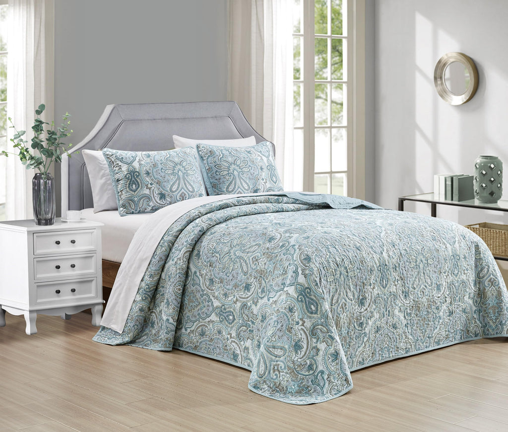 3-Piece Oversized King Quilt Set - Lightweight All-Season Paisley Reversible Coverlet Bedspread - 115" x 95" Ultra
