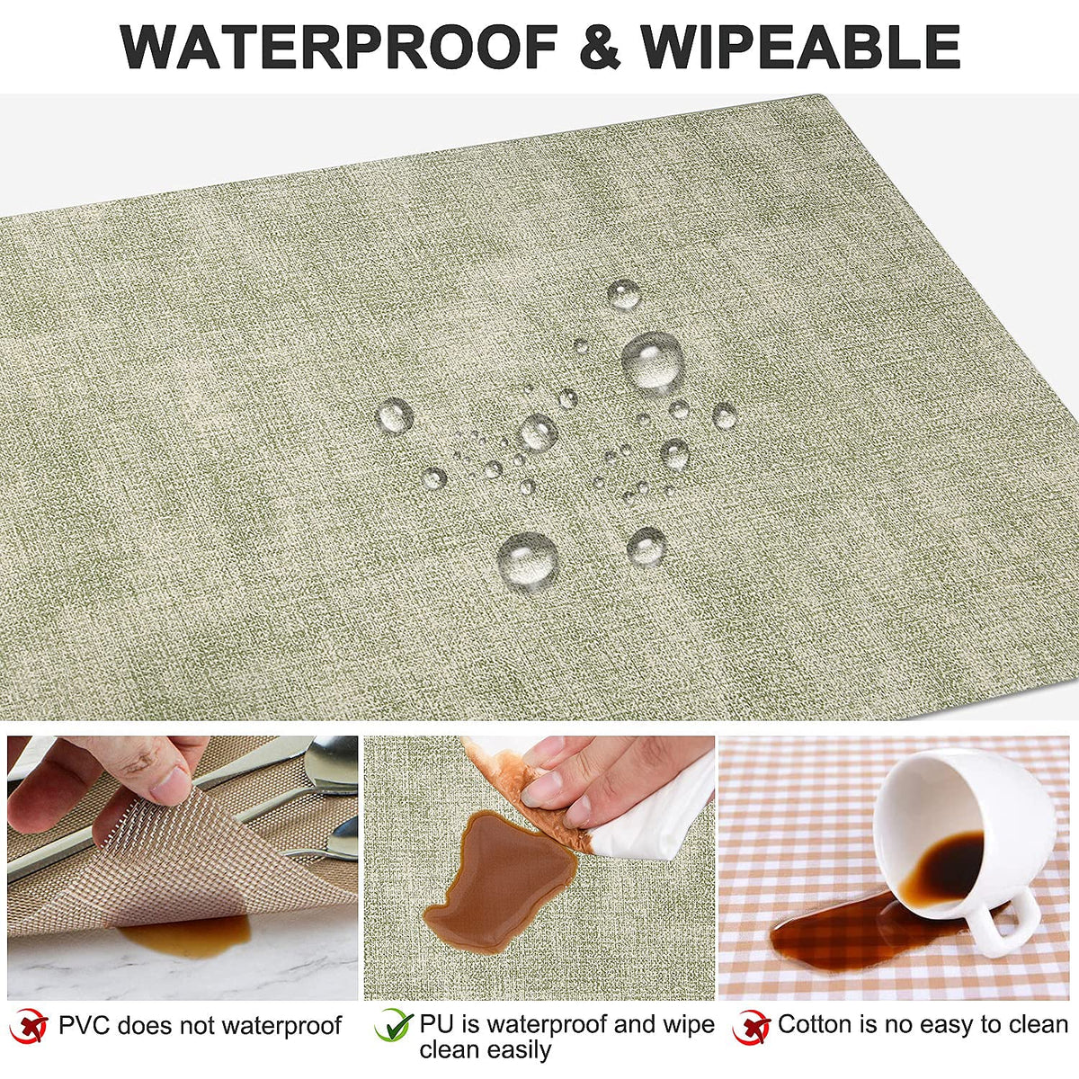 Leather Heat Resistant Placemats Set of 6 Waterproof Wipeable Washable PU Table Mats,Easy to Clean Anti-Slip (6