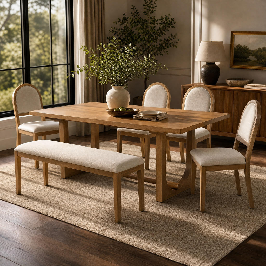 Farmhouse 6-Piece Extendable Solid Wood Dining Table Set for 6