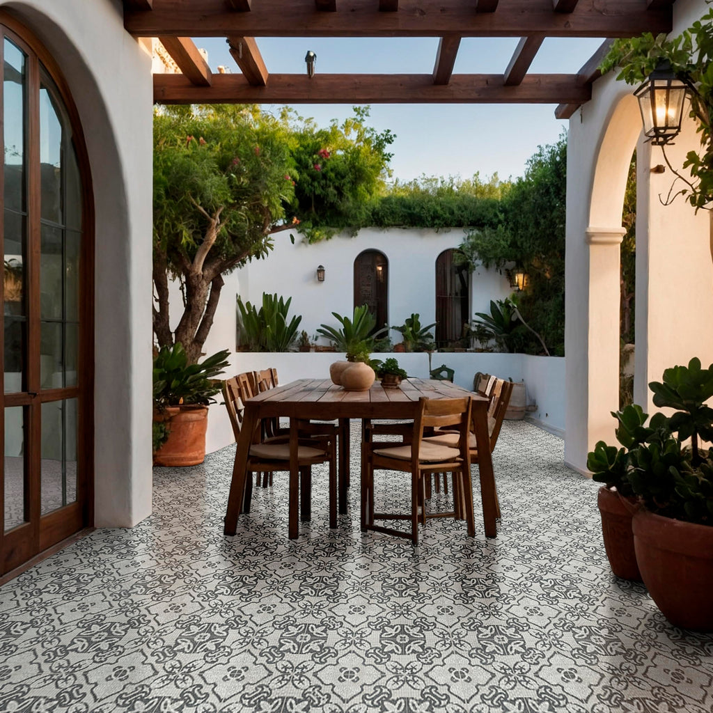 Porcelain Encaustic Floor & Wall Tile | Galleria Amalfi Bianco |8" x 8"