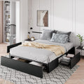 Full Platform Bed Frame with 3 Storage Drawers, Faux Leather Upholstered, Wooden Slats Support, No Box Spring Needed