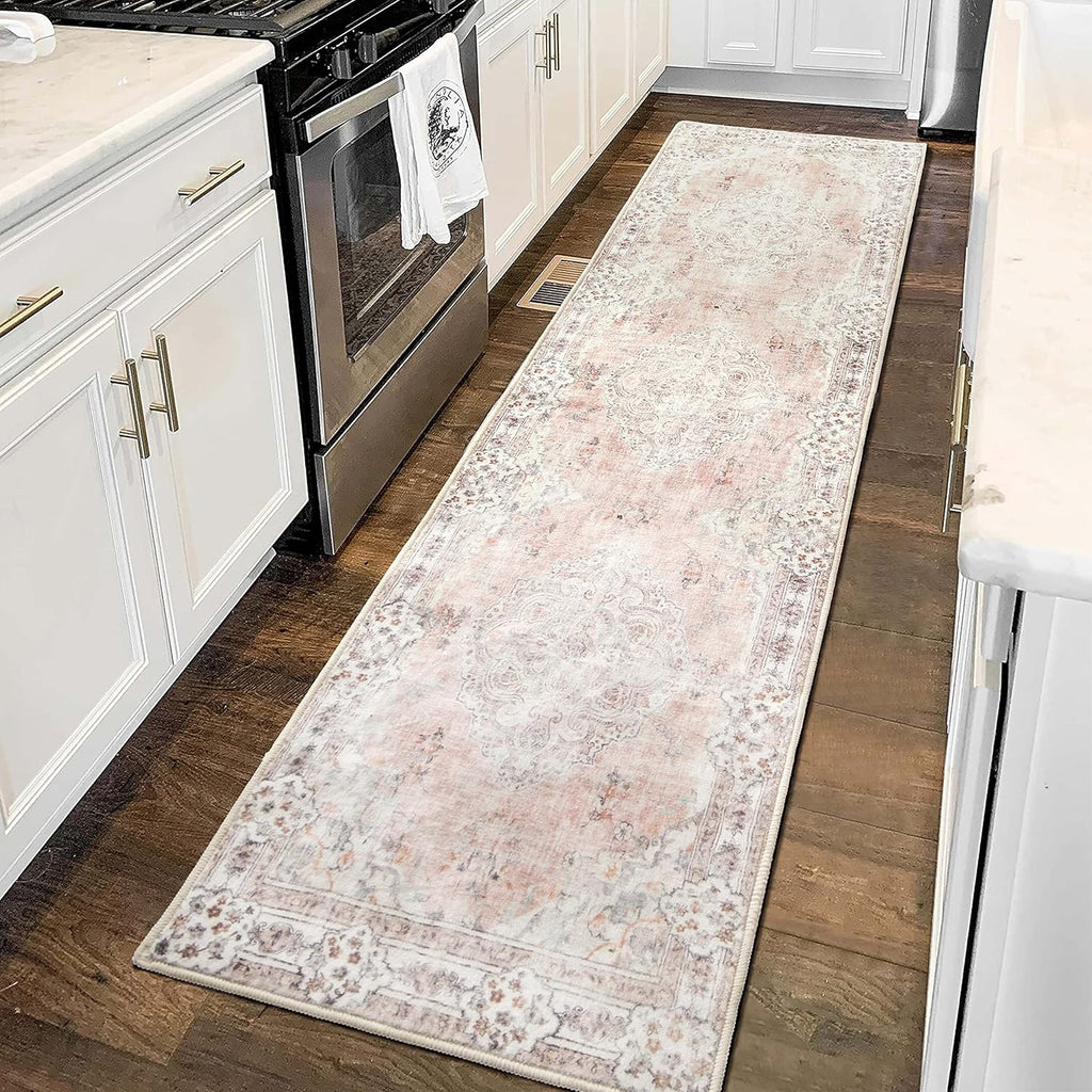 Hallway Runner Rug Pink Long Rug Runners Boho Machine Washable Non Slip Carpet