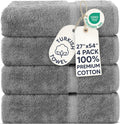 4 Piece Bath Towel Set, 100% Cotton Luxury Turkish Towels , Soft Absorbent Bath Towels, 27 x 54 Inches, Gray