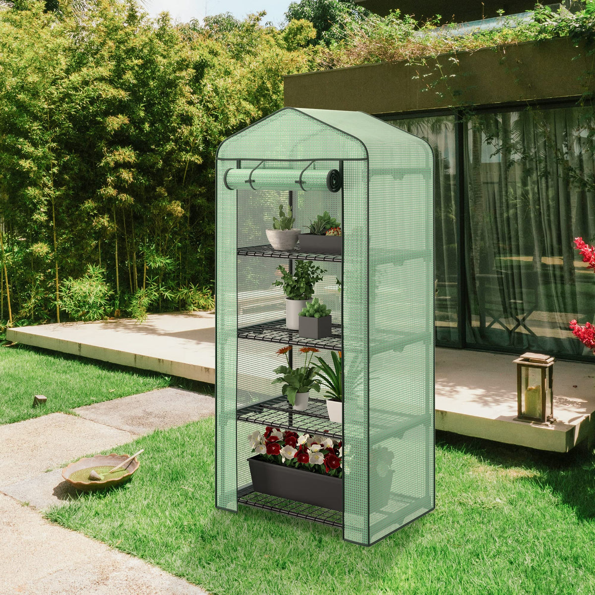 Mini Greenhouse Indoor Outdoor - 4 Tier Small Green House with PE Cover & Roll-Up Zipper Door, Portable Greenhouse