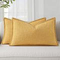 Yellow Faux Linen Outdoor Throw Pillow Covers 12x20 Set of 2