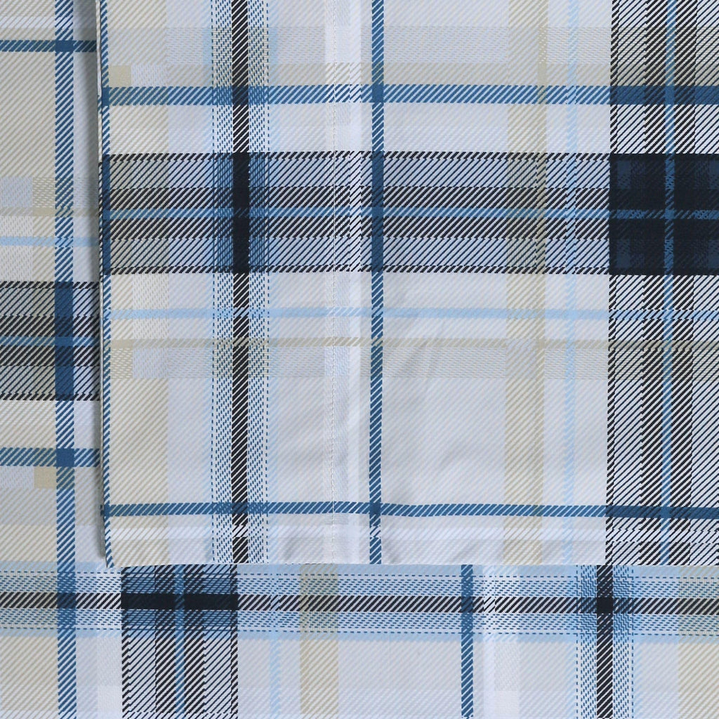 Cotton Percale Bed Sheet Set, Tribeca Plaid Multicolor