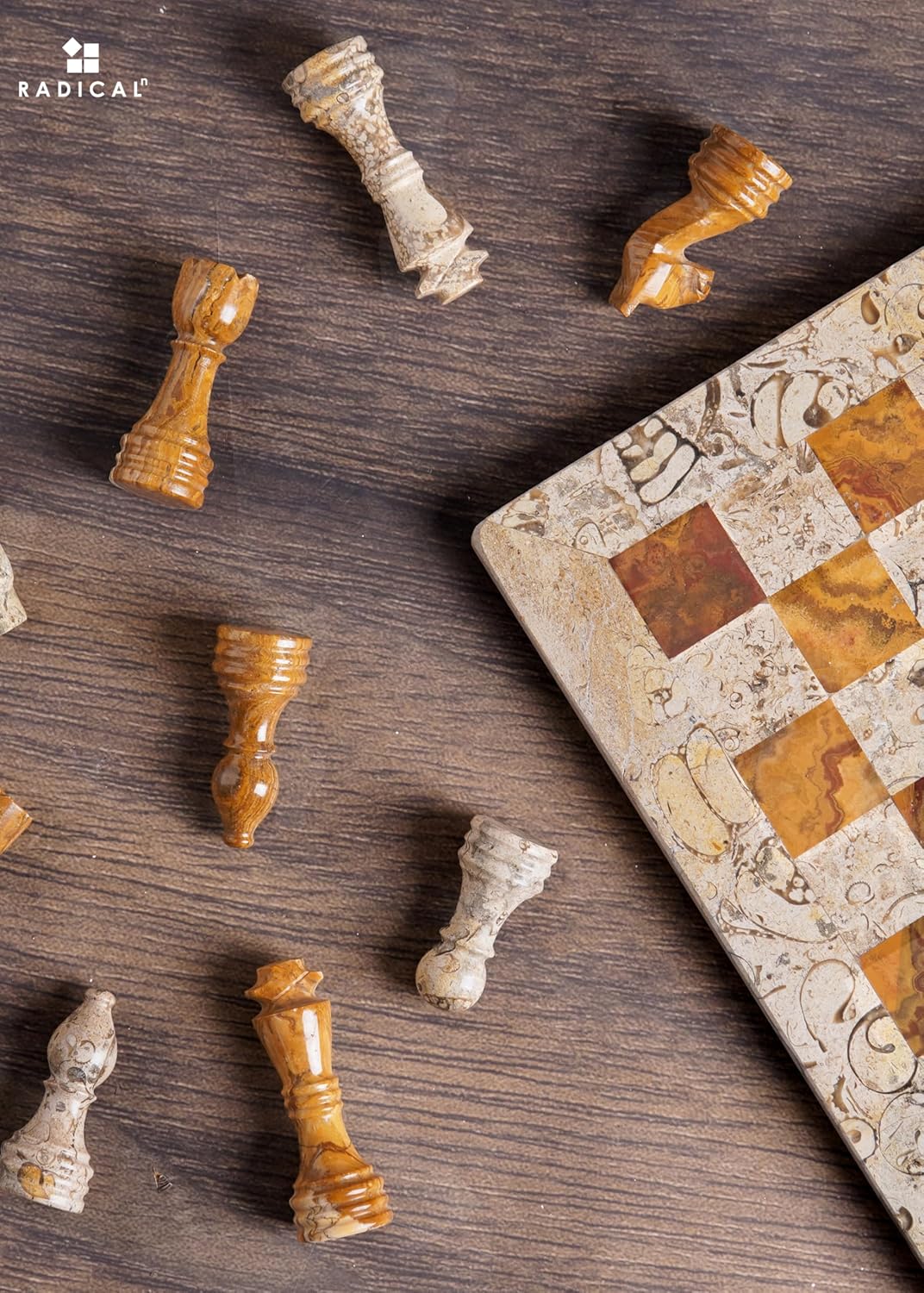 Marble Chess Set 12'' Inches Coral and Red Handmade Classic Board Games for Adults, Luxury Marble Chess Board & - Set of 33