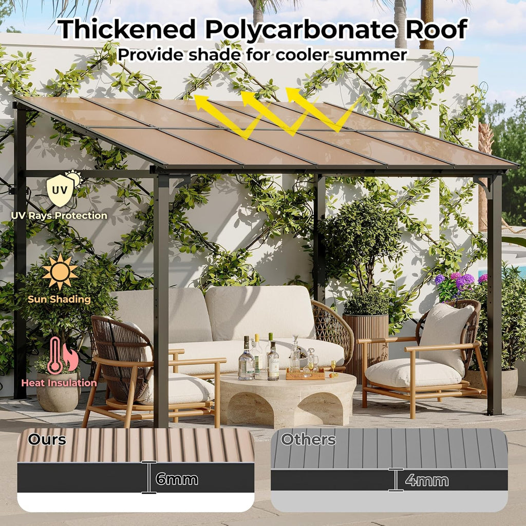 10' x 10' Lean to Gazebo, Hard Top Outdoor Pergola with Roof, Gazebos Pergola on Clearance