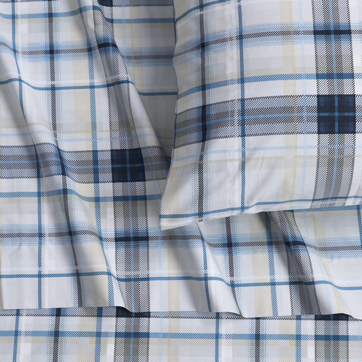 Cotton Percale Bed Sheet Set, Tribeca Plaid Multicolor