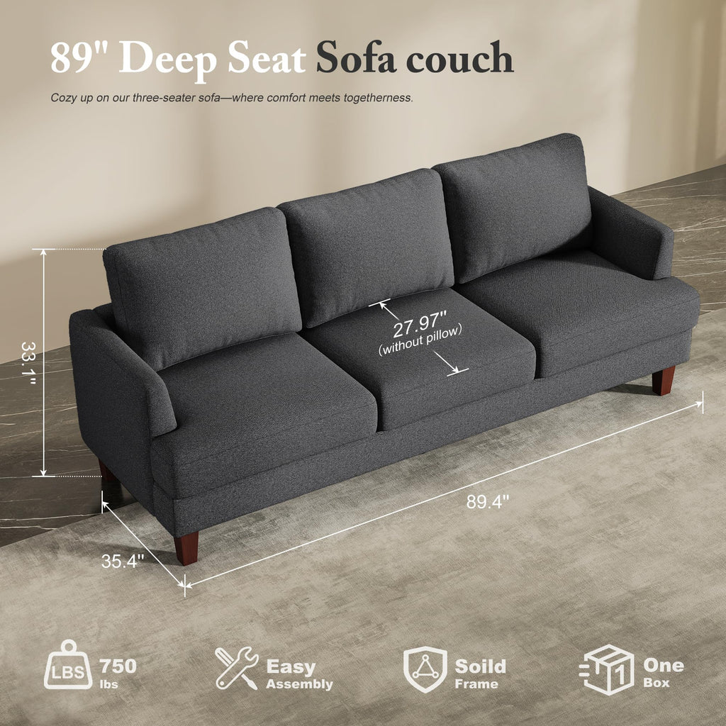 3 Seater Sofa Couches, 89" Deep Seat Couch
