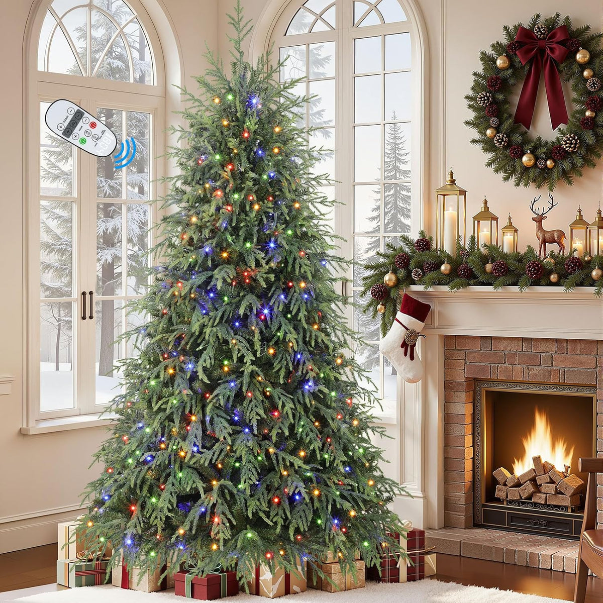 Prelit Artificial Norfolk Pine Christmas Tree Color Lights