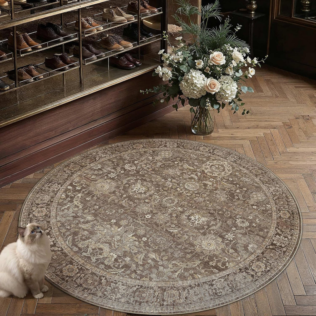 6x6 Round Rugs Brown Vintage Rug