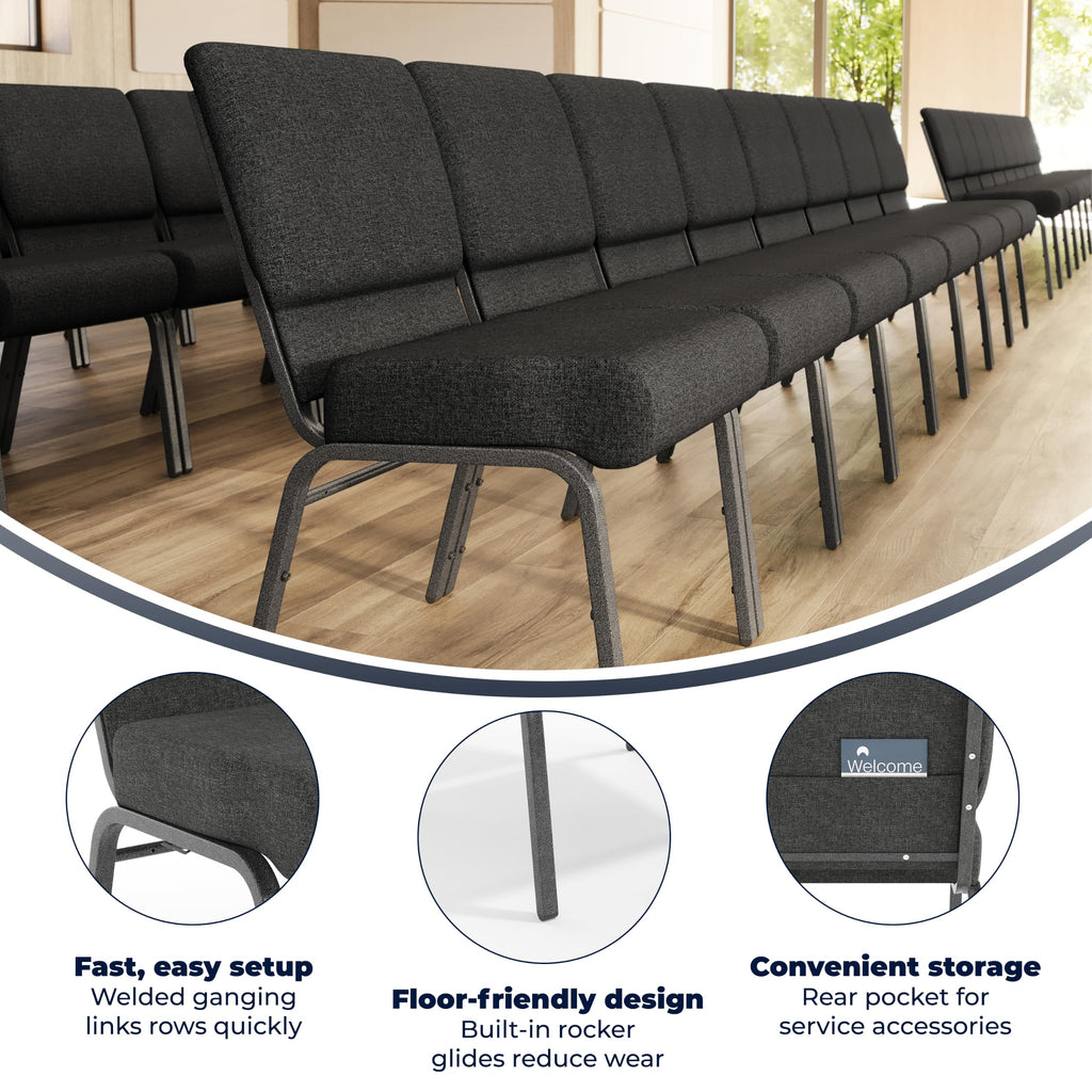 4 Pack HERCULES Series 21''W Church Chair in Dark Gray Fabric - Silver Vein Frame