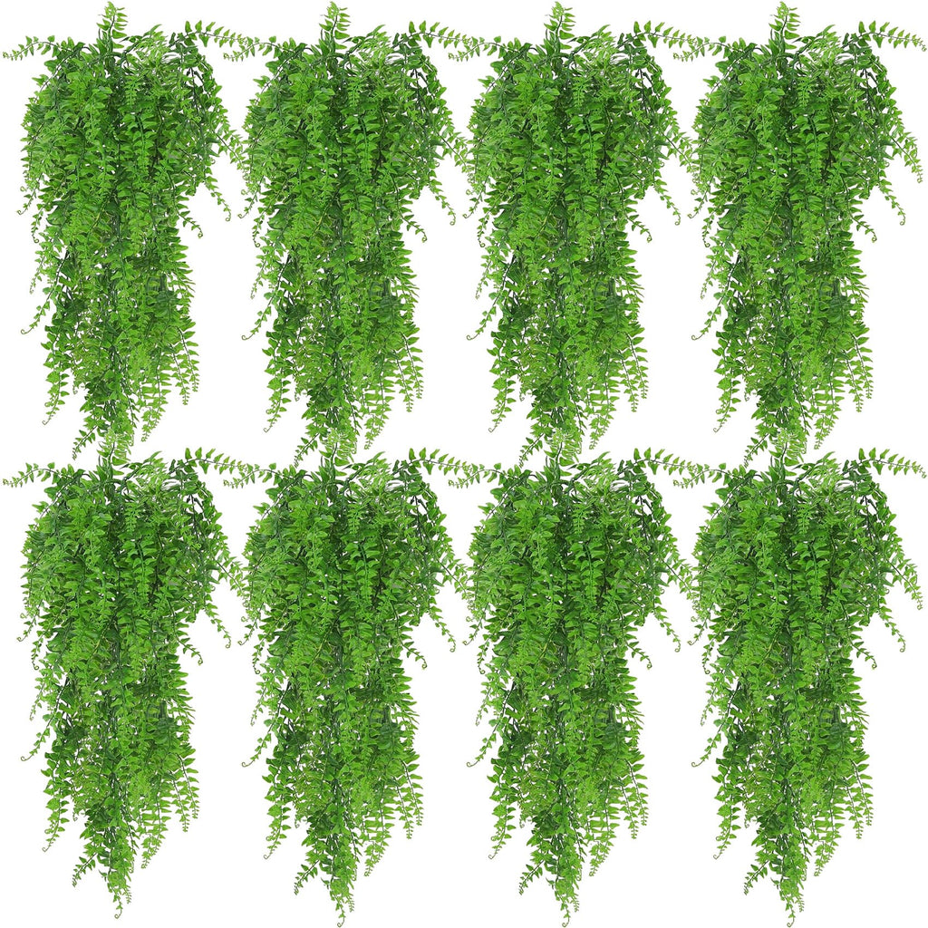 Artificial Hanging Plants Fern Vine - 8PC Fake Ivy Leaves Decoration for Indoors & Outdoors, Faux Foliage Greenery