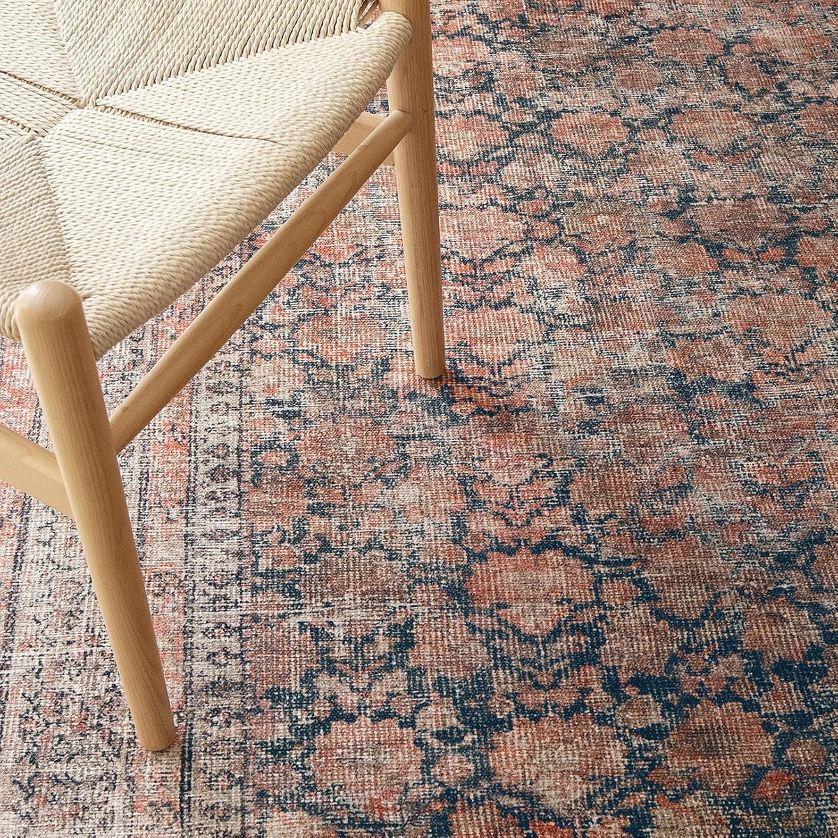 Rustica 10’ x 14’ Area Rug - Clay Rose & Blue-Cast Graphite Heritage Flatweave, Low-Pile - Easy Clean Area Rug