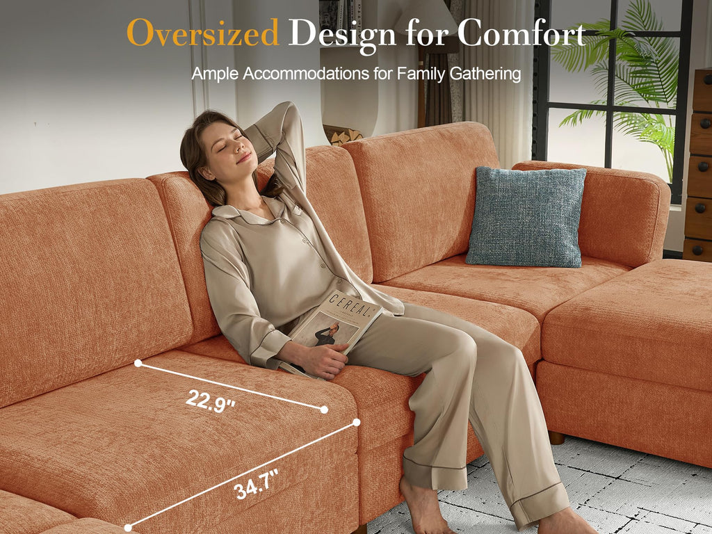 Oversized Modular Sectional Sofa V-Shaped Cloud Couches Brown