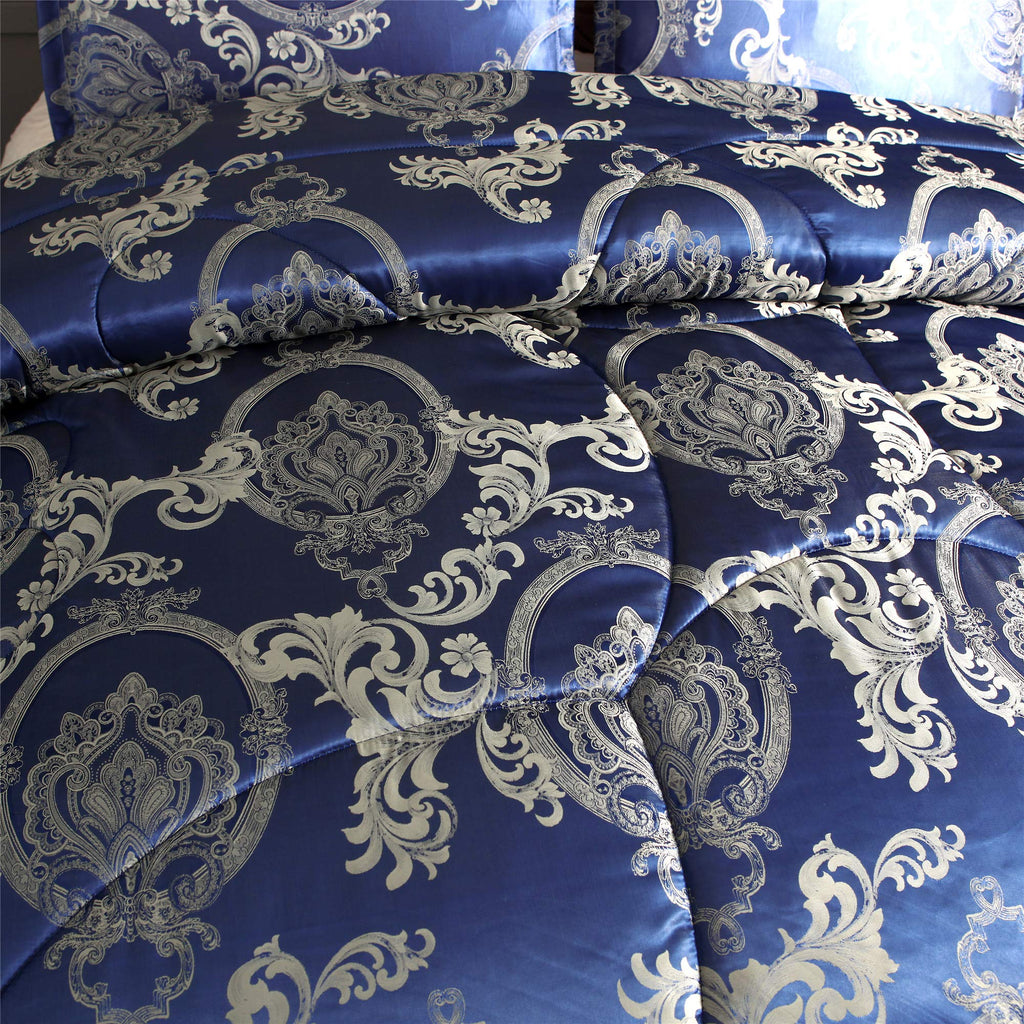 Comforter Set Silk Blanket All Season Bed Comforter Set Royal Blue Jacquard Quilt Soft Microfiber Bedding