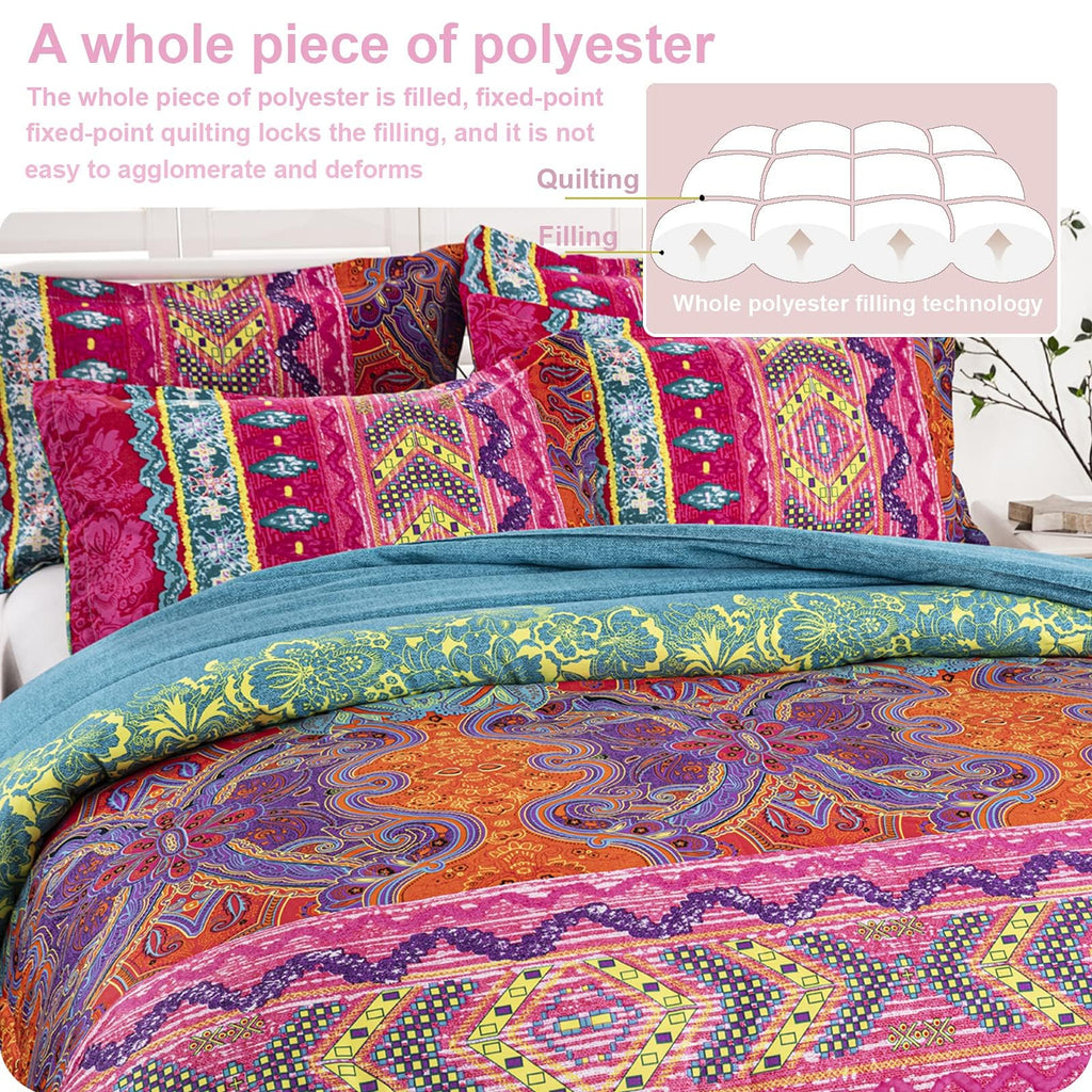 Bohemian Comforter Set King 3 Pieces Reversible Boho Set