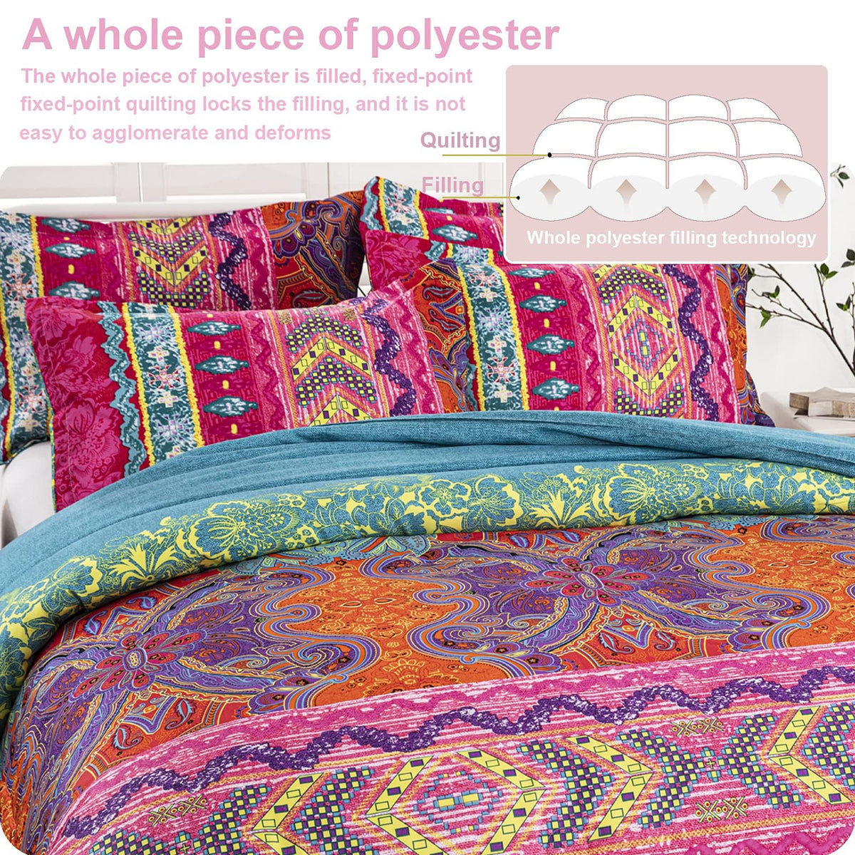 Bohemian Comforter Set King 3 Pieces Reversible Boho Set