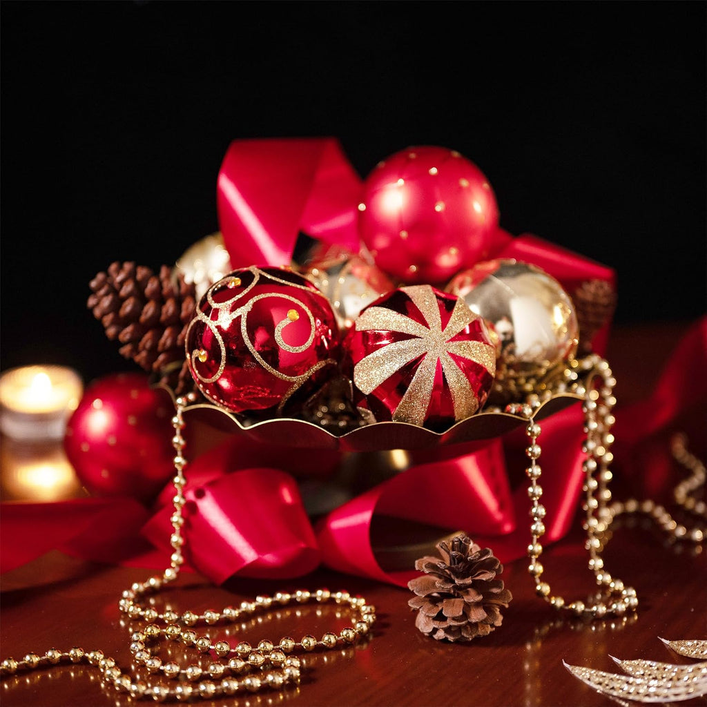 Christmas Tree Decorations Set, 16ct Red and Gold Shatterproof Christmas Ball Ornaments Bulk, 3.15 Inches Luxury
