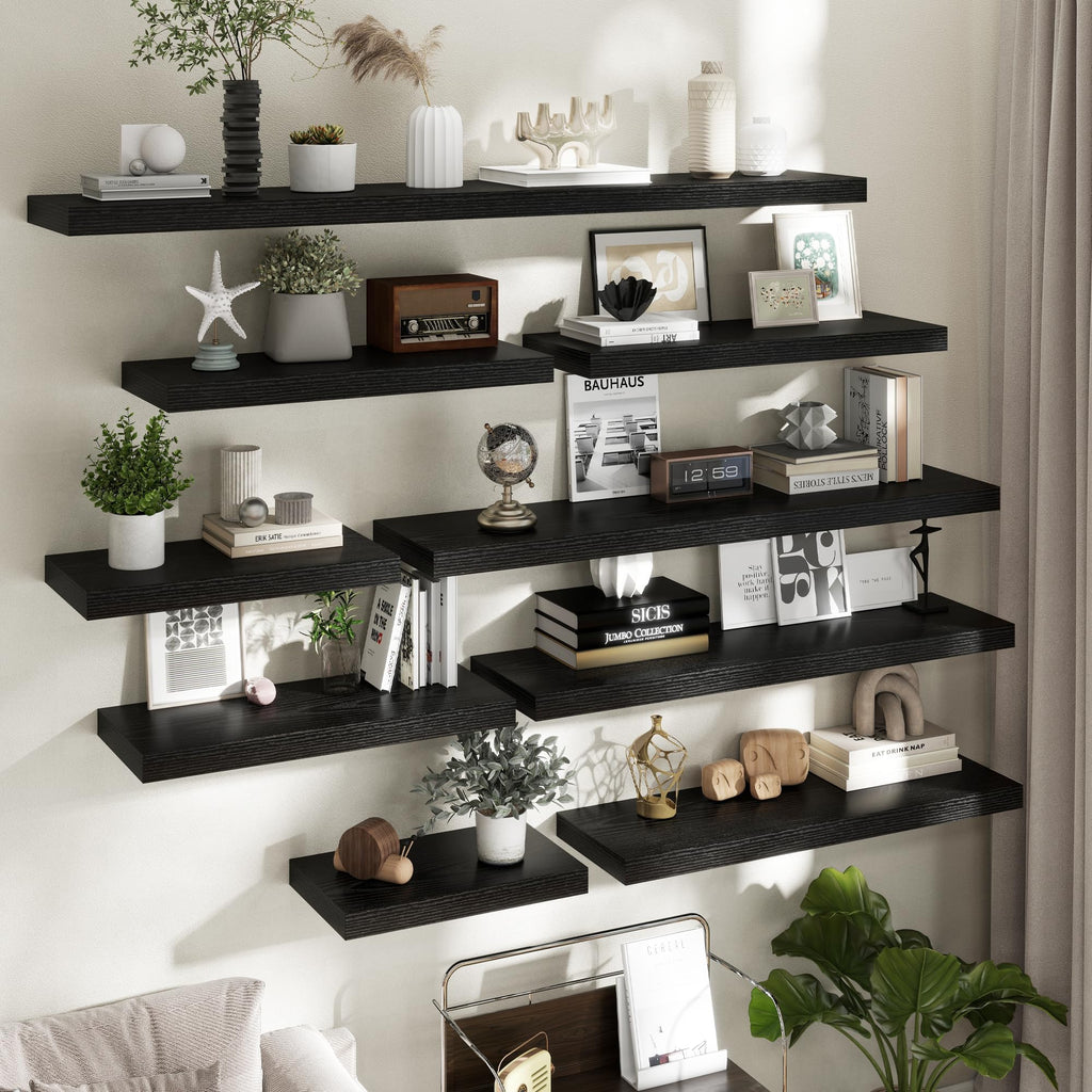 36 Inch Black Floating Shelves for Wall, 12 Inch Deep Shelves |Kitchen|Bedroom, Wall Mounted Rustic Wood Floating