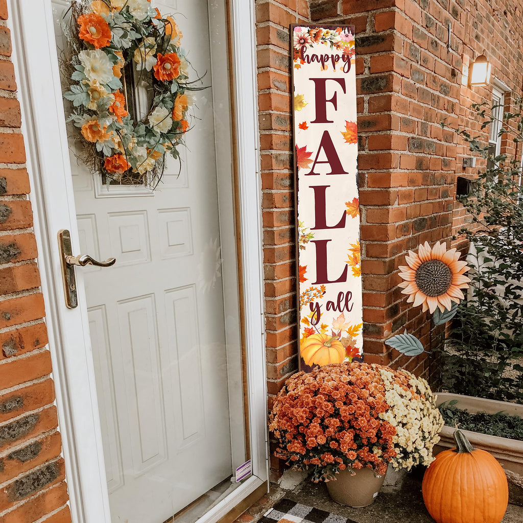 Happy Fall Y'all Porch Sign Retro Maple Leaf Pumpkin Design Front Door Hanging Decorations Indoor Outdoor Large
