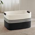 72L Large Woven Laundry Basket Hamper with Leather Handles,Black