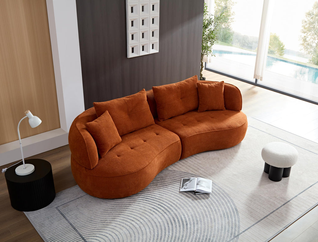 109''Curved Sectional Sofa, Boucle Fabric Sectional Sofa Couch, Fabric Upholstery Couch for with Pillows