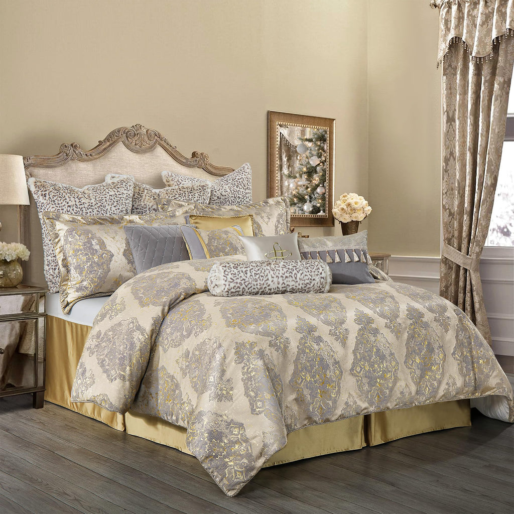 9-Piece Elegant Jacquard Comforter Set, Beige