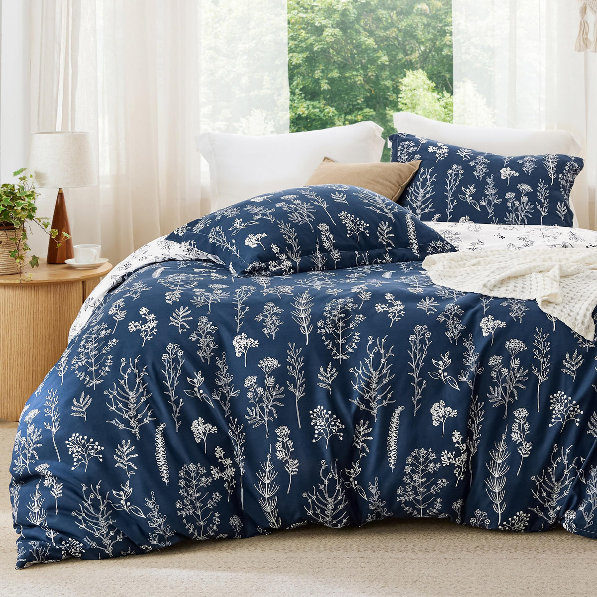 Floral Comforter Set Cute Bedding Set Reversible Navy