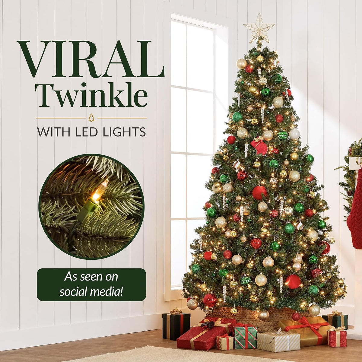 Artificial Christmas Tree with LED Twinkling Lights, 4.5 to 15 ft, Pre-Lit Spruce Realistic Holiday Xmas Décor