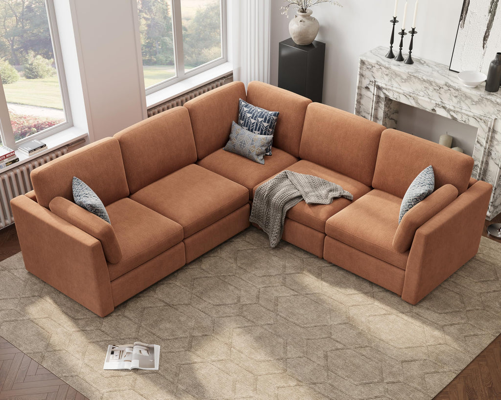 Oversized Modular Sectional Sofa V-Shaped Cloud Couches Brown