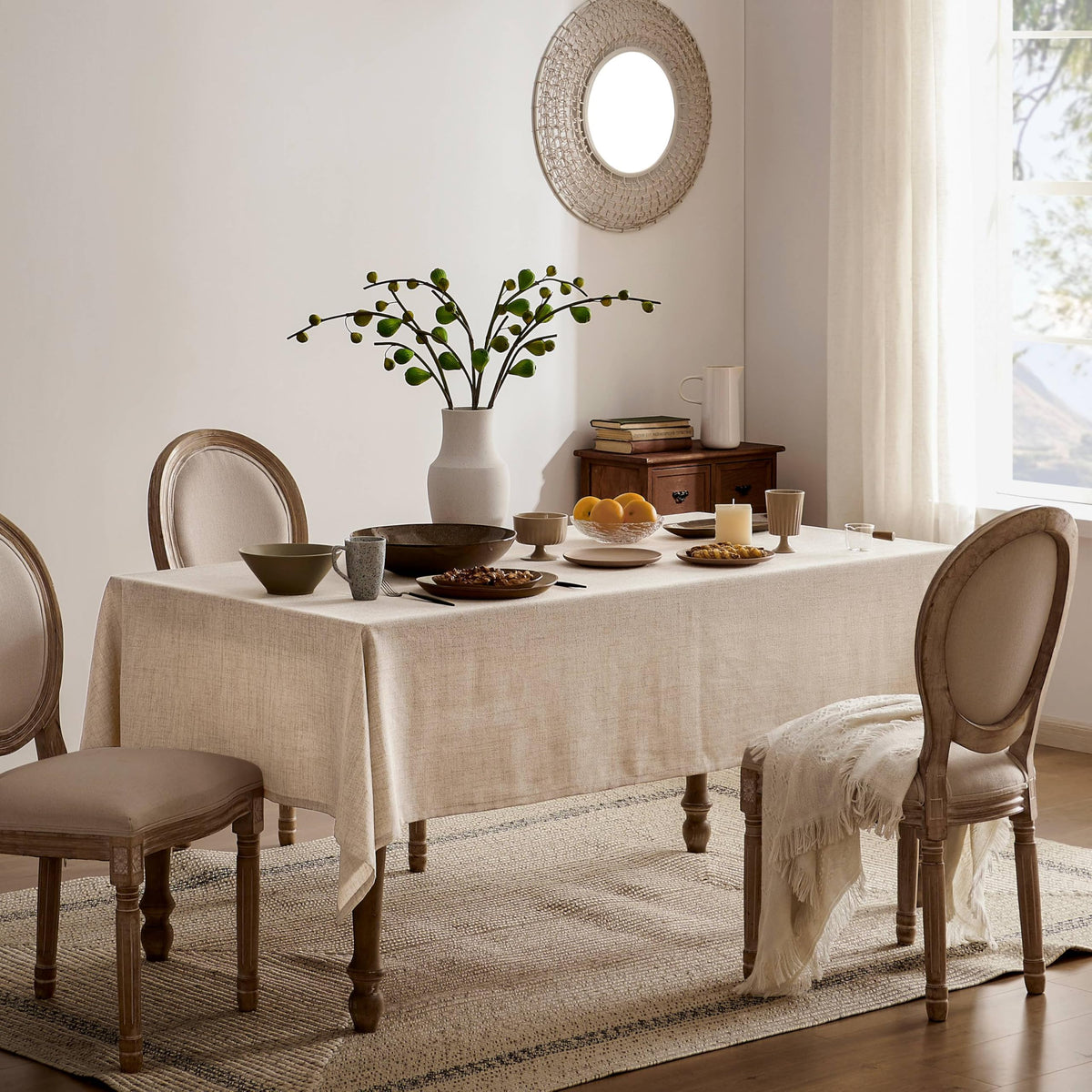 Farmhouse Linen Rectangular Tablecloth, Natural 60x120 Inch
