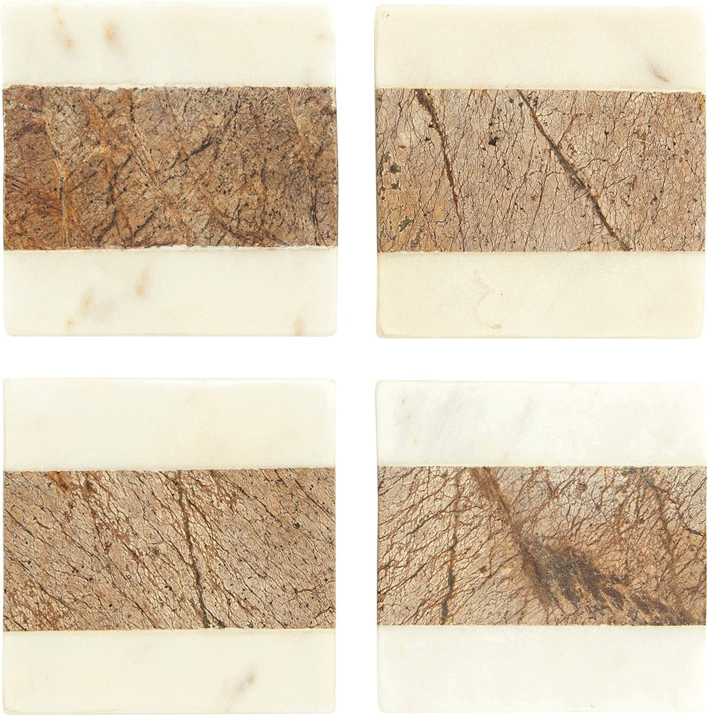 Square Marble Coasters with Jute String ( Pieces) - Set of 4