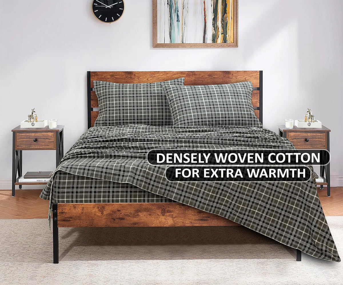 4 Piece 100% Cotton Flannel Sheets Bed Set - Warm & Extra Soft - Deep Pockets, Breathable, All Seasons