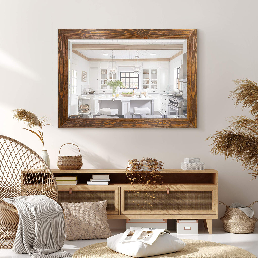 Maple Rustic Mirror Rectangular Barnwood Framed Wall Mirror Decor, Vertical or Horizontal Hanging, 41x29